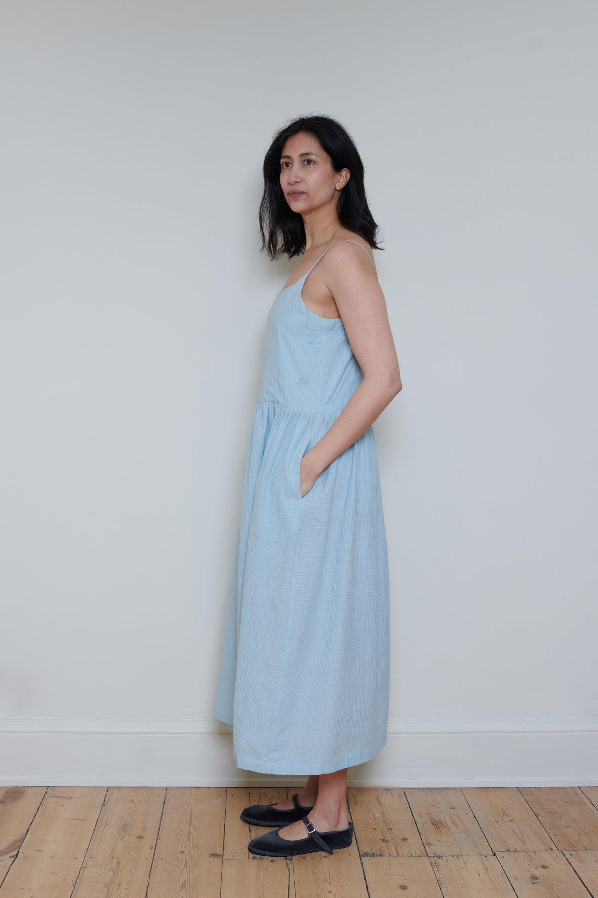 Runaway Bicycle | Embroidered Slip Dress - Blue