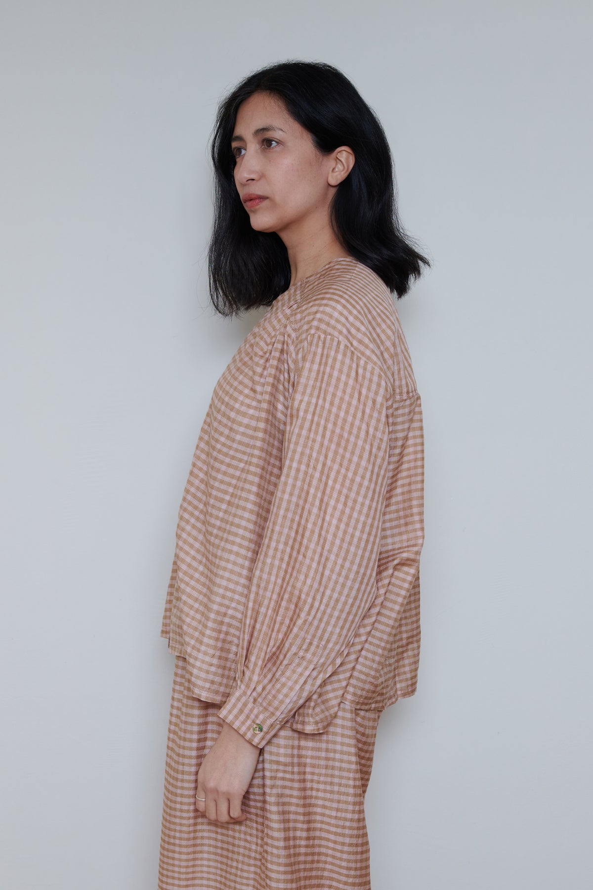 Runaway Bicycle | Front Placket Blouse - Peach Check