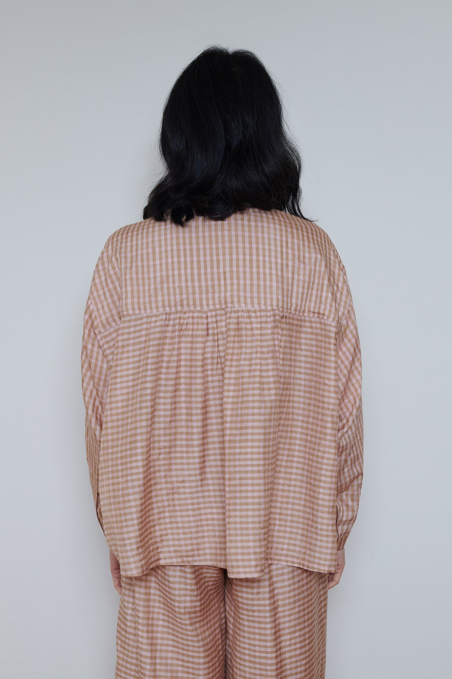 Runaway Bicycle | Front Placket Blouse - Peach Check