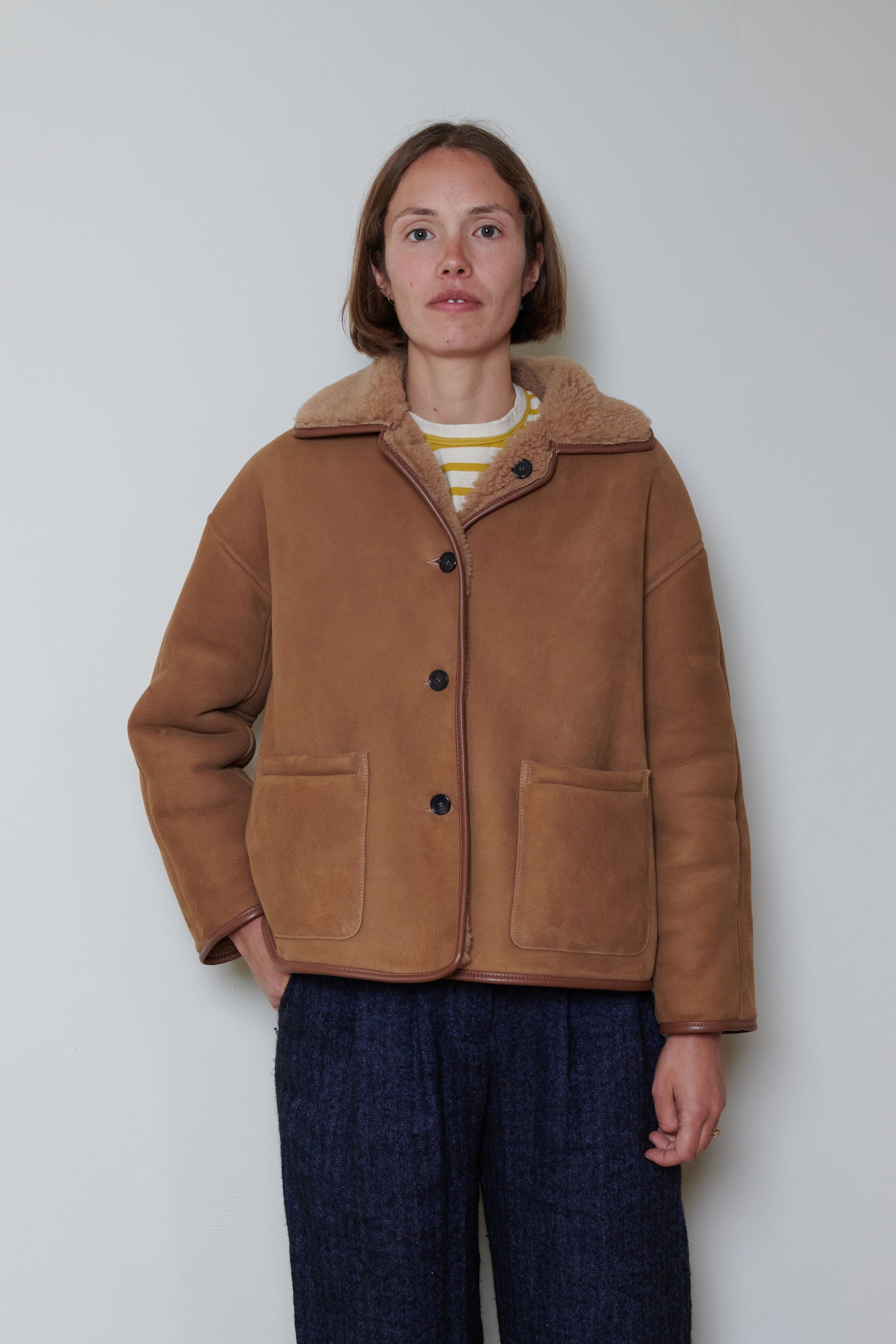 Cawley | Suede Back Curly Hair Avis Jacket - Tan