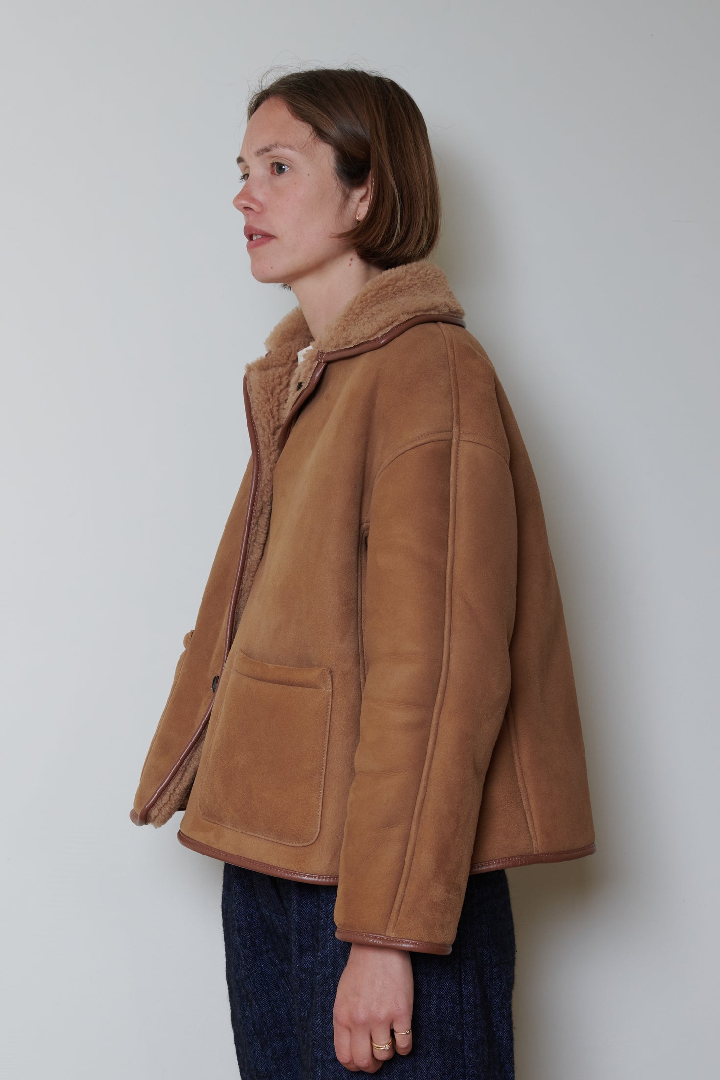 Cawley | Suede Back Curly Hair Avis Jacket - Tan