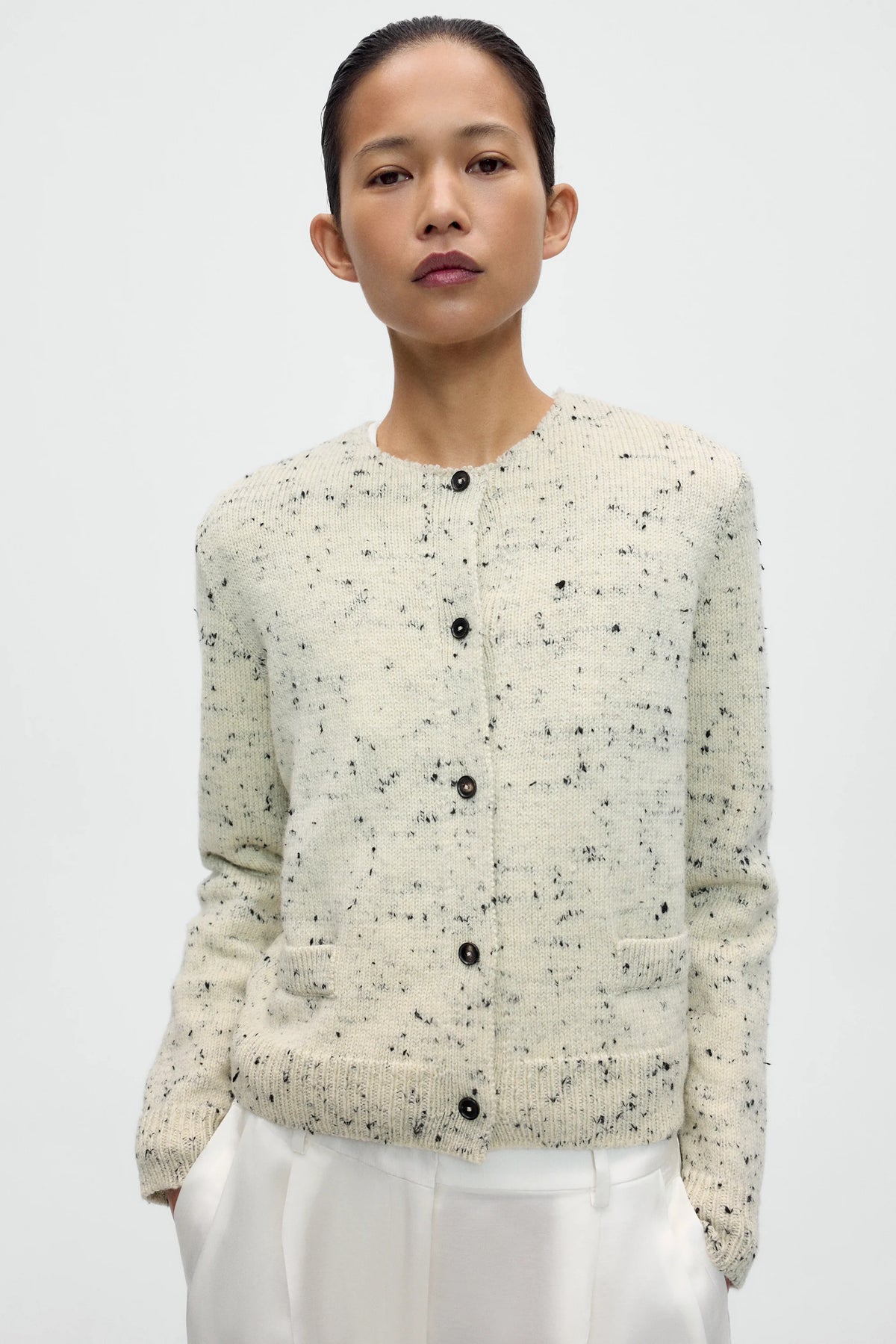 Cordera | Merino Wool Flecked Cardigan - Natural