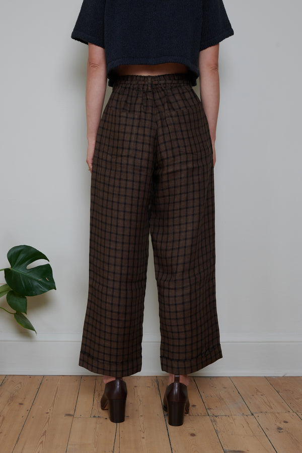 Cordera Linen Relaxed Checkered Pants