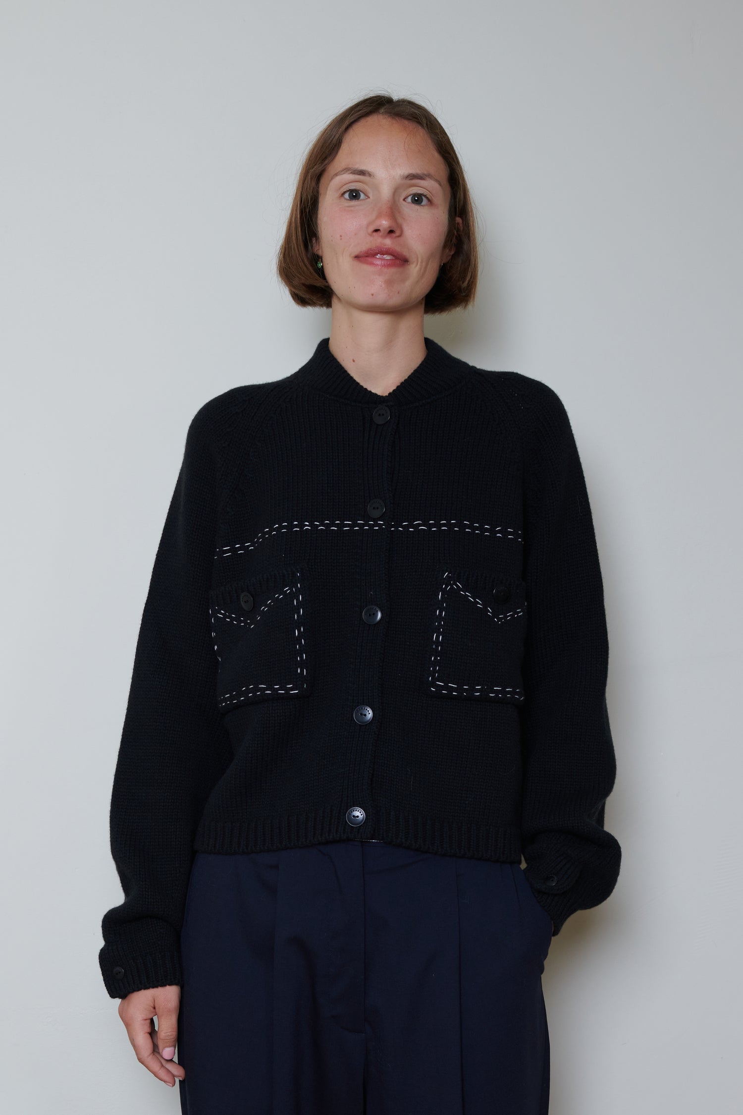 Cordera | Merino Wool Stitched Cardigan - Black