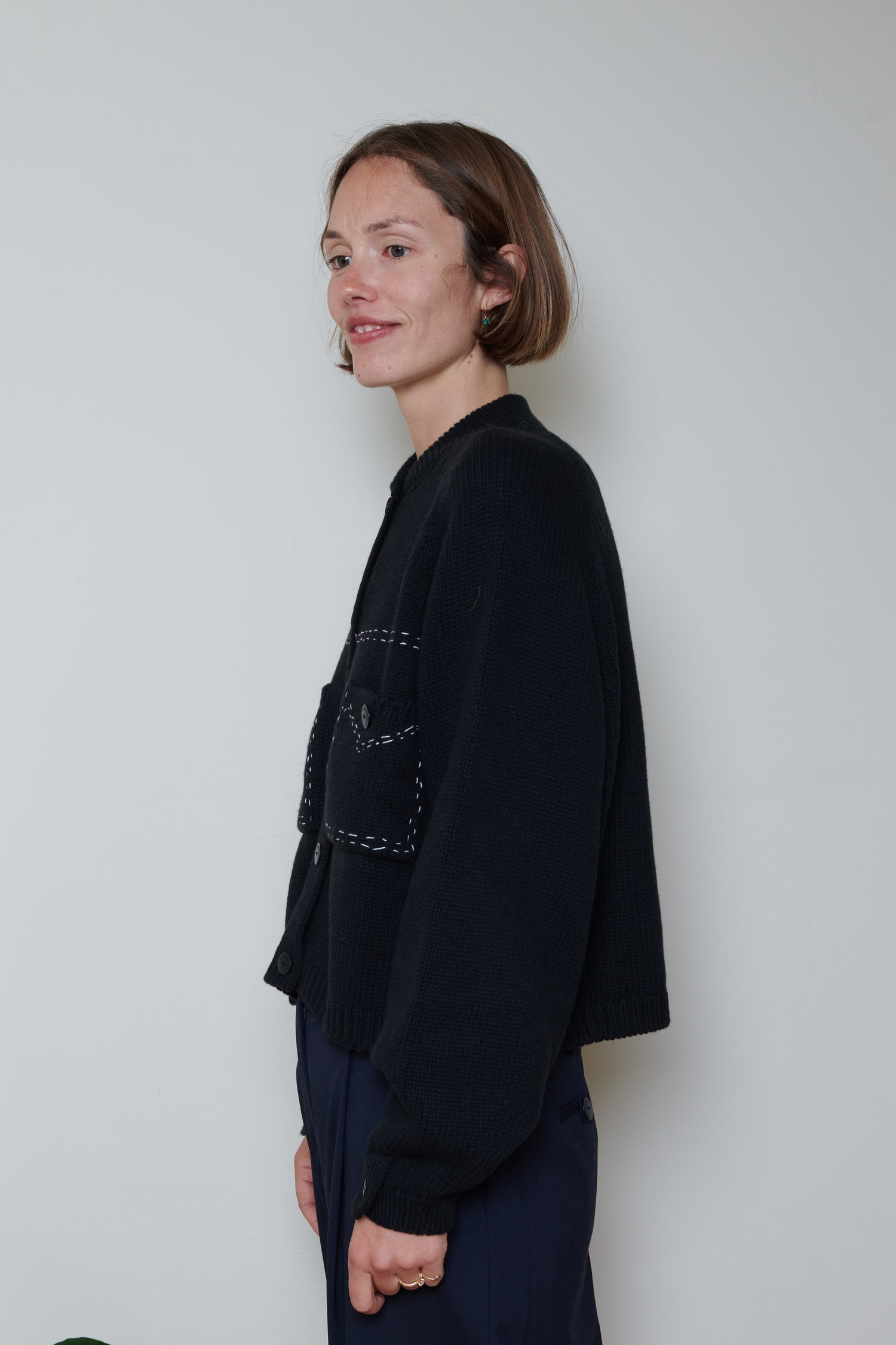 Cordera | Merino Wool Stitched Cardigan - Black