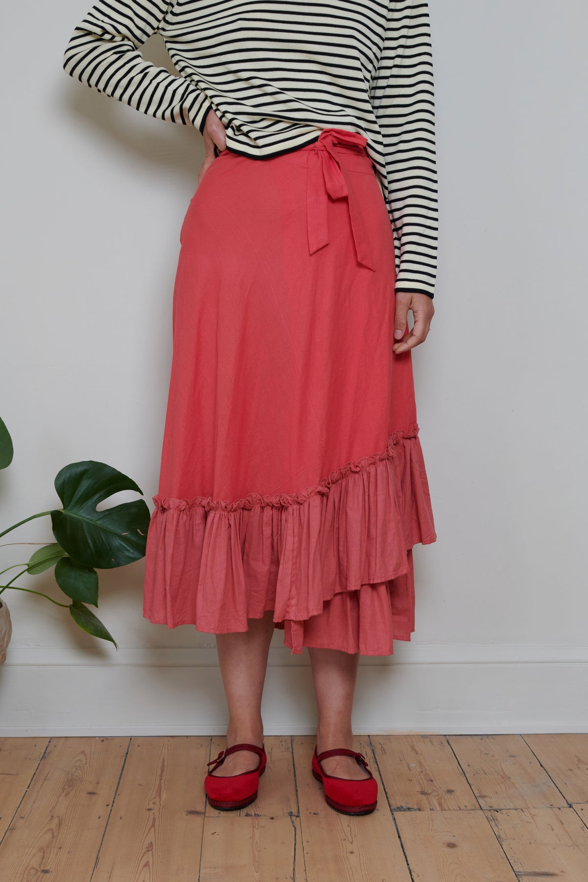 Indian Collection | Ruffle Contrast Wrap Skirt - Pink