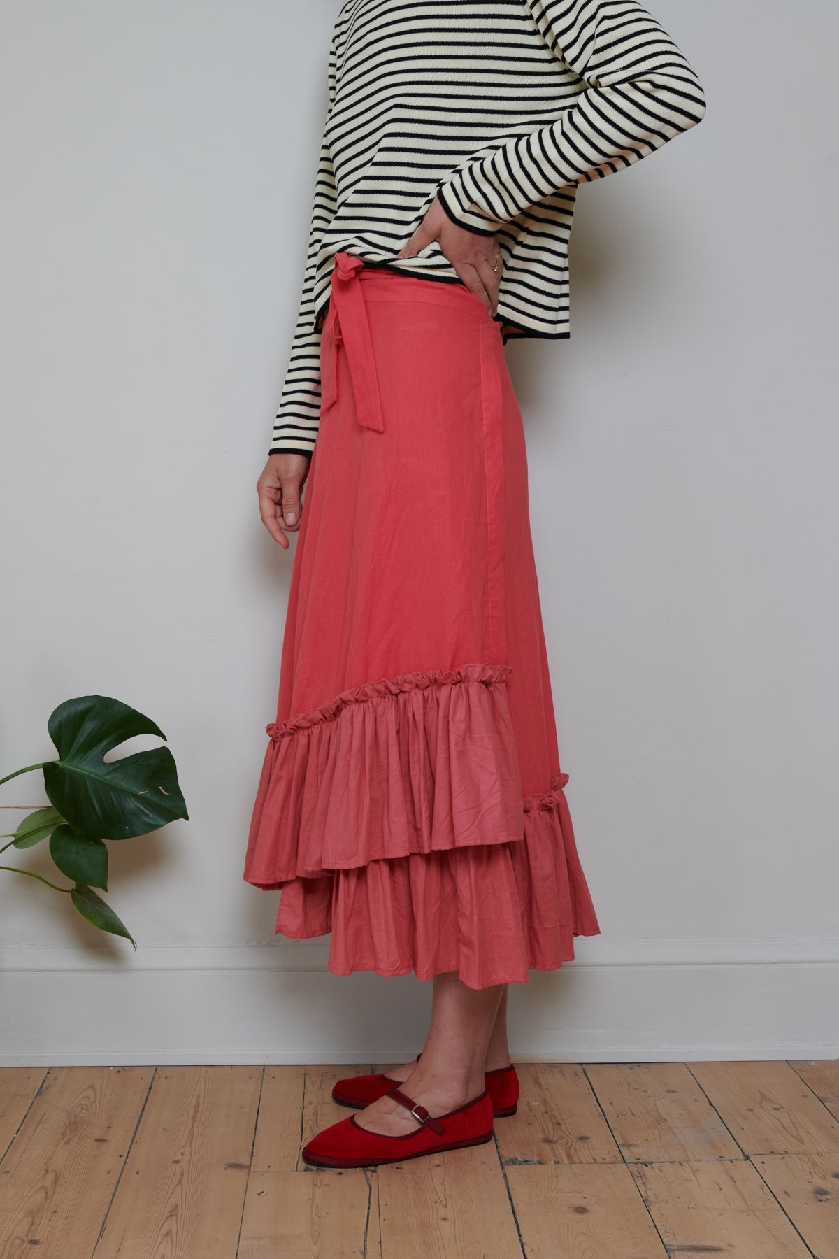 Indian Collection | Ruffle Contrast Wrap Skirt - Pink