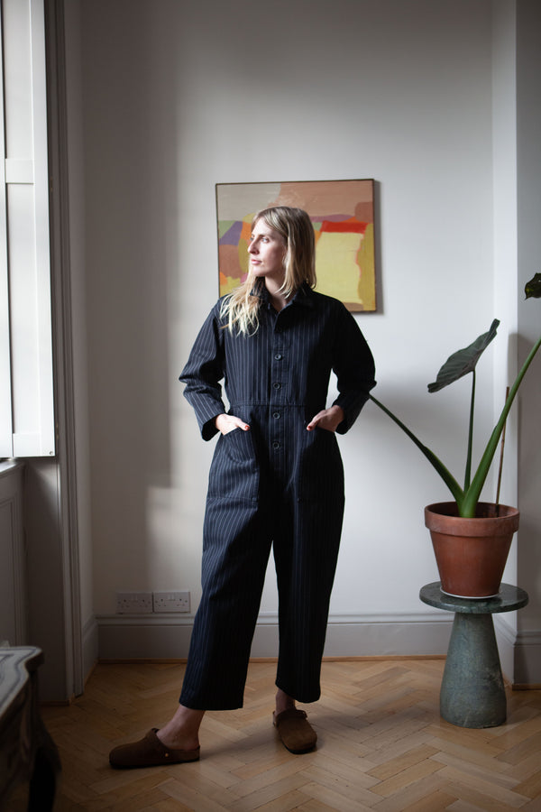 Ichi Antiquités Cotton Herringbone Jumpsuit Stripes